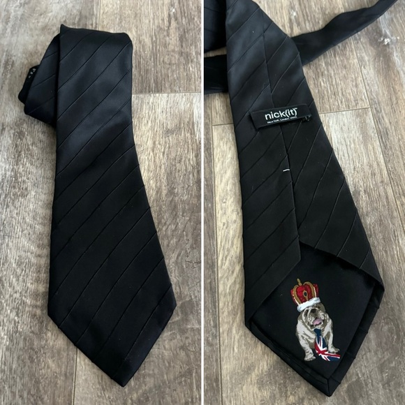 Nick(it) Silk Tie with Stripe Detail - Black - New York London Brand - Picture 1 of 7